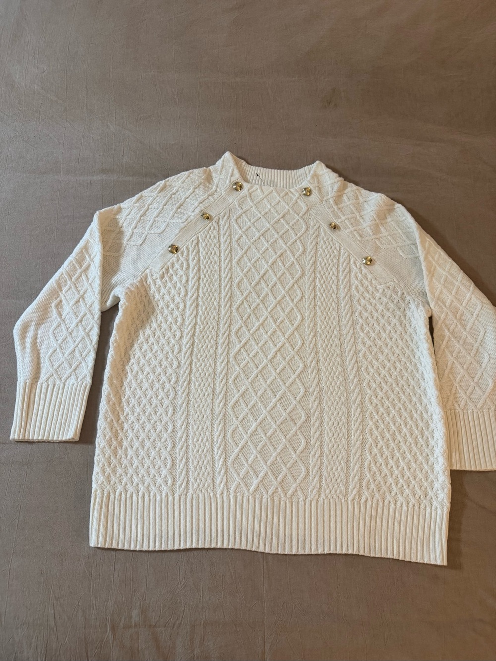 NWT Talbots Cream Cable-Knit Sweater with Gold Buttons Detailing Size Plus 1X